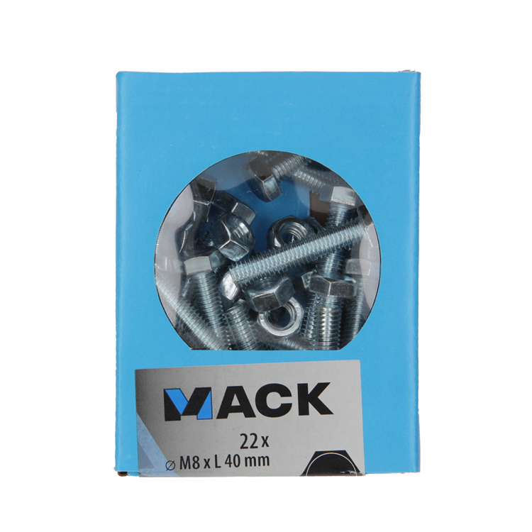 Mack 1020221 – Hahnschraube + Mutter verzinkt 22 Stück M8 x 40 mm | 5 Stück