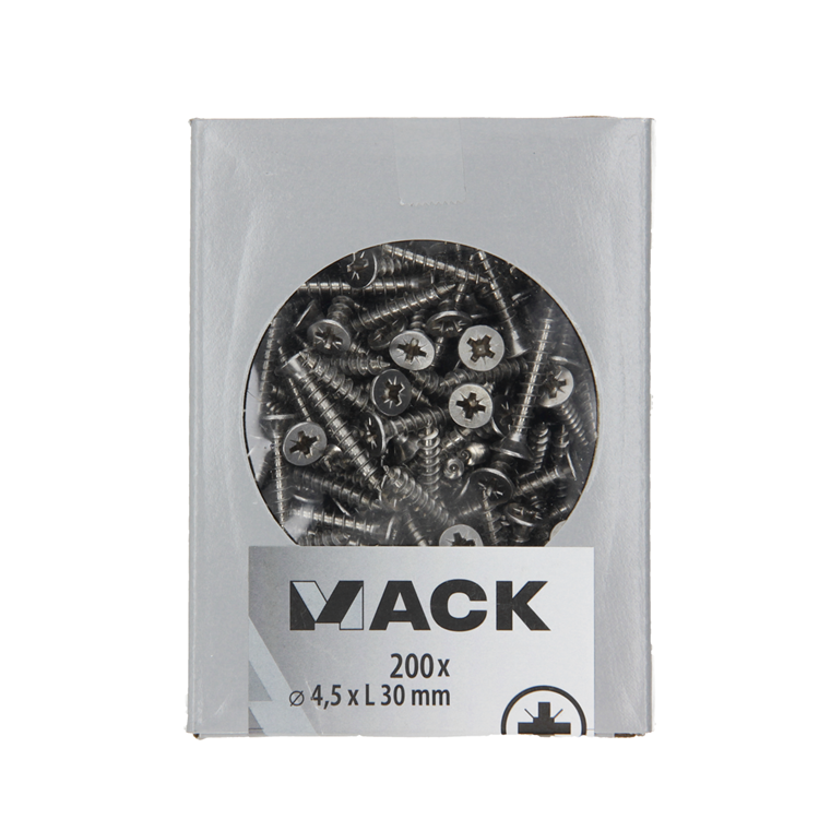 Mack 1020238 – Spanplattenschraube VZ-Kopf Edelstahl A2 200 Stück 4,5 x 30 mm | 2 Stk