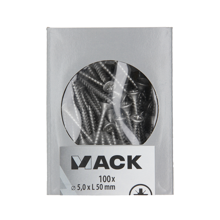 Mack 1020245 - Spanplattenschraube VZ-Kopf Edelstahl A2 100 Stück 5,0 x 50 mm | 2 Stk