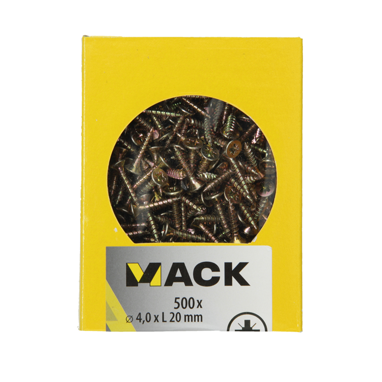 Mack 1020258 – Spanplattenschraube VZ-Kopf GVZ 500 Stück 4,0 x 20 mm | 5 Stück