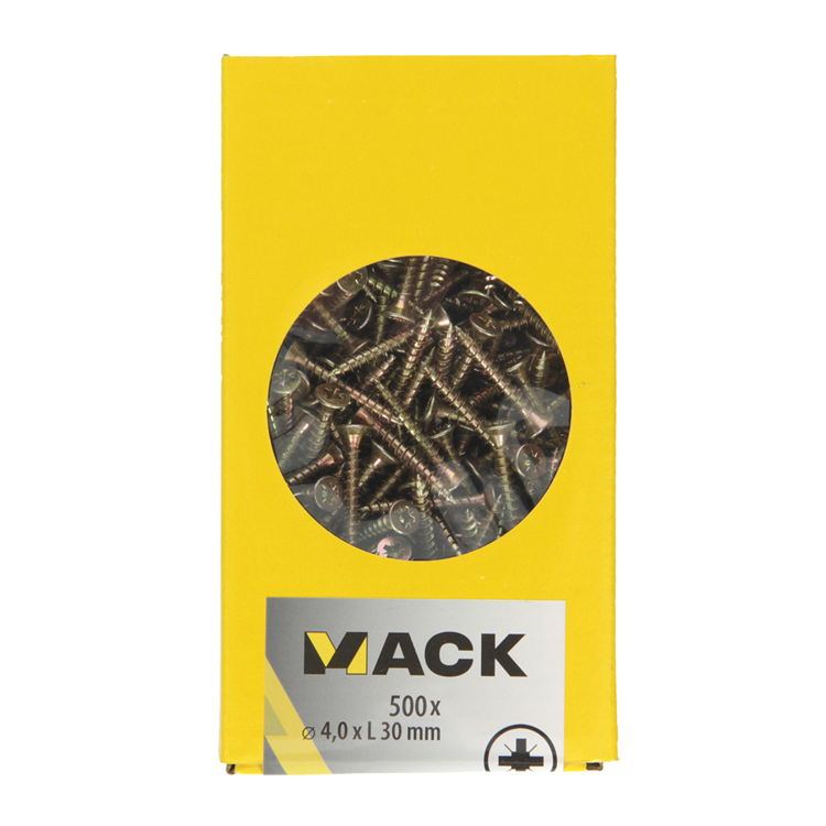 Mack 1020260 – Spanplattenschraube VZ-Kopf GVZ 500 Stück 4,0 x 30 mm | 3 Stück