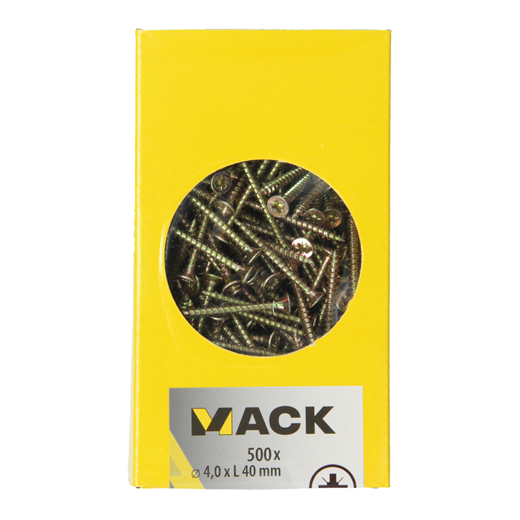 Mack 1020262 – Spanplattenschraube VZ-Kopf GVZ 500 Stück 4,0 x 40 mm | 2 Stk