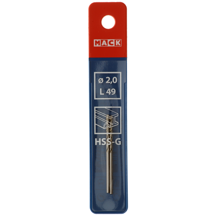 Mack 1018398 – Metallbohrer HSS G DIN 338 ø 2,0 x 49 mm 2 Stück | 5 Stück
