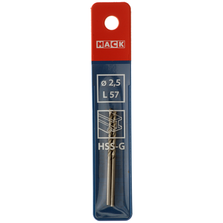 Mack 1018399 – Metallbohrer HSS G DIN 338 ø 2,5 x 57 mm 2 Stück | 5 Stück