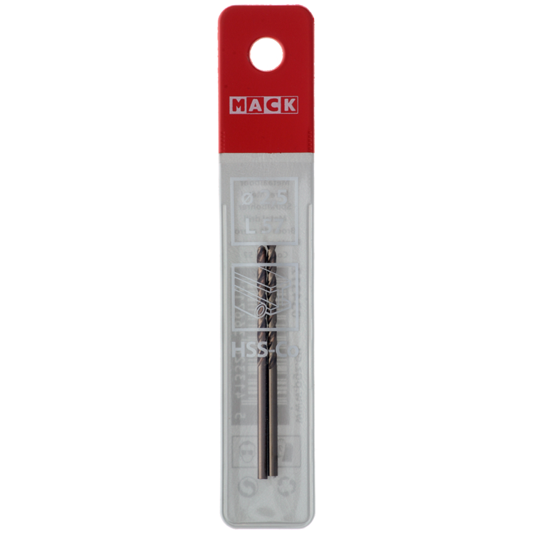 Mack 1018421 - Metallbohrer HSS CO5% DIN 338 ø 2,5 x 57 mm 2 Stück | 5 Stück