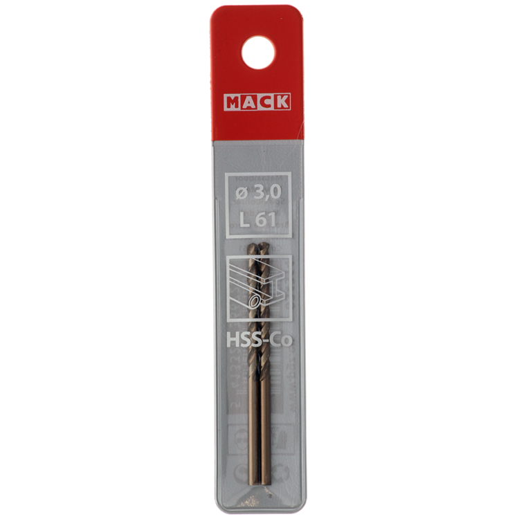 Mack 1018422 - Metallbohrer HSS CO5% DIN 338 ø 3,0 x 61 mm 2 Stück | 5 Stück