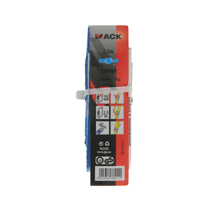 Mack 1023383 – Band Polyester, mit Schnalle, 25 mm – 2,5 m, max. 250 kg | 12 Stück