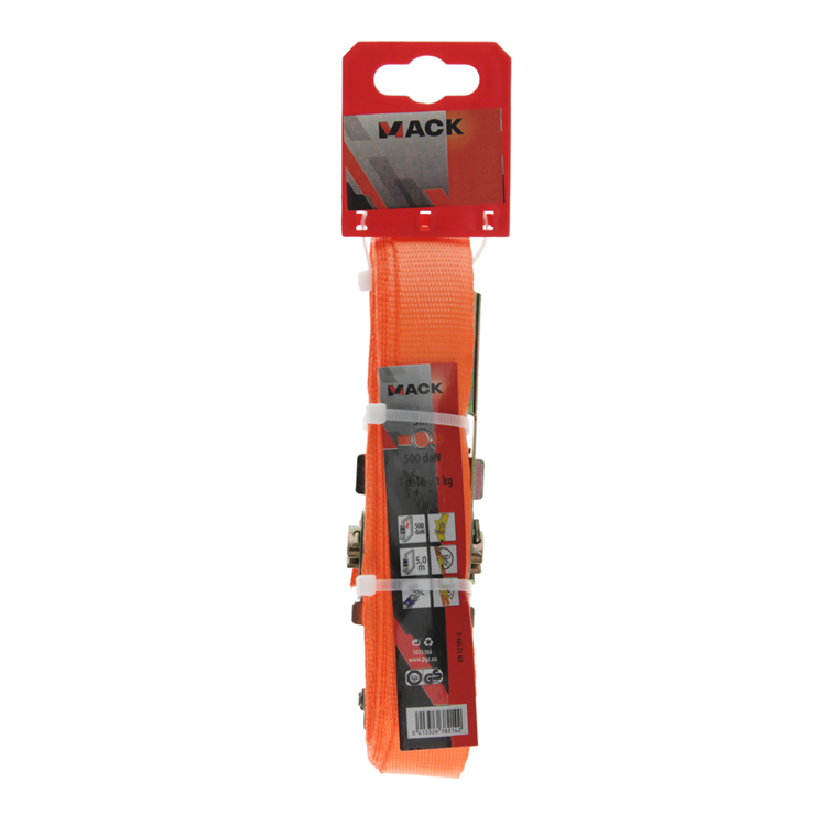 Mack 1023386 – Spanngurt Polyester, Ratschenspanner 25 mm-5 m, max. 500 kg | 3 Stück