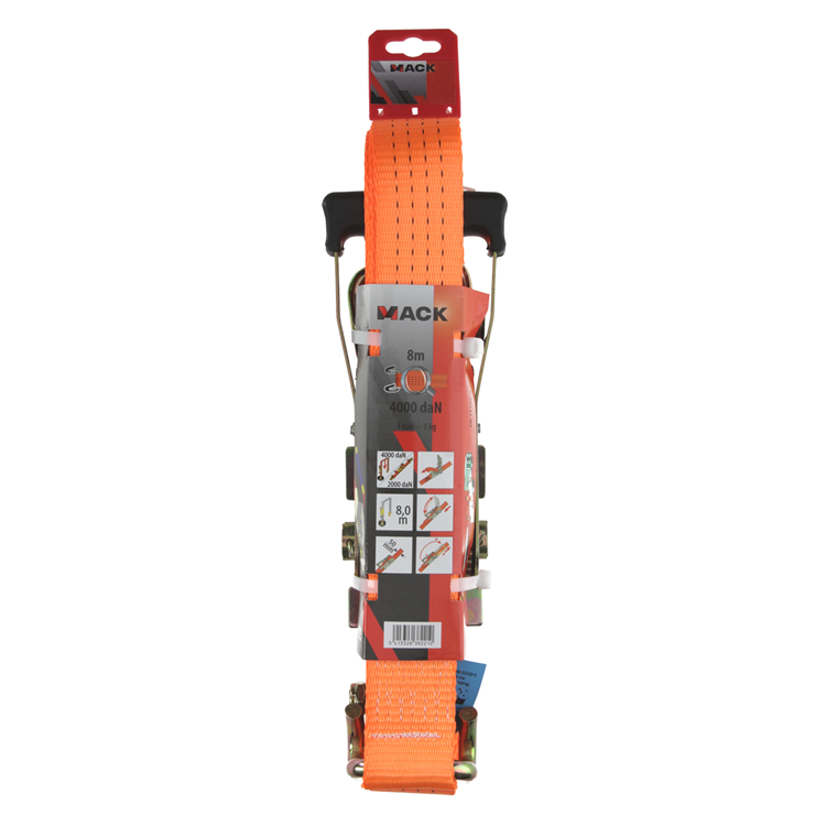 Mack 1023393 – Spanngurt PE, Ratschenspanner 2d50mm-8m max4000kg 2 Klauenhaken | 5 Stück