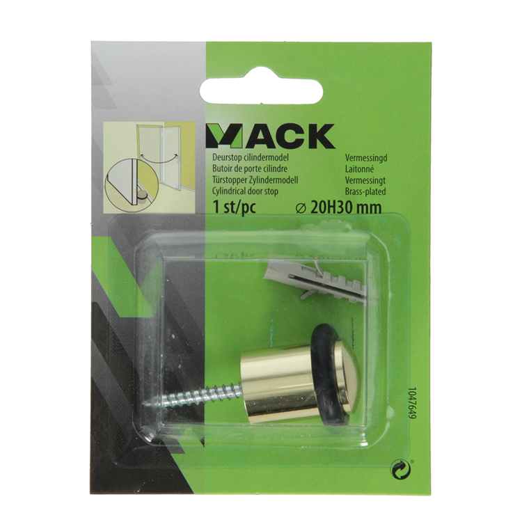 Mack 1047649 - Türstoppzylinder Modell vermessingt ø 20h30 mm 1 St. St. | 6 Stück