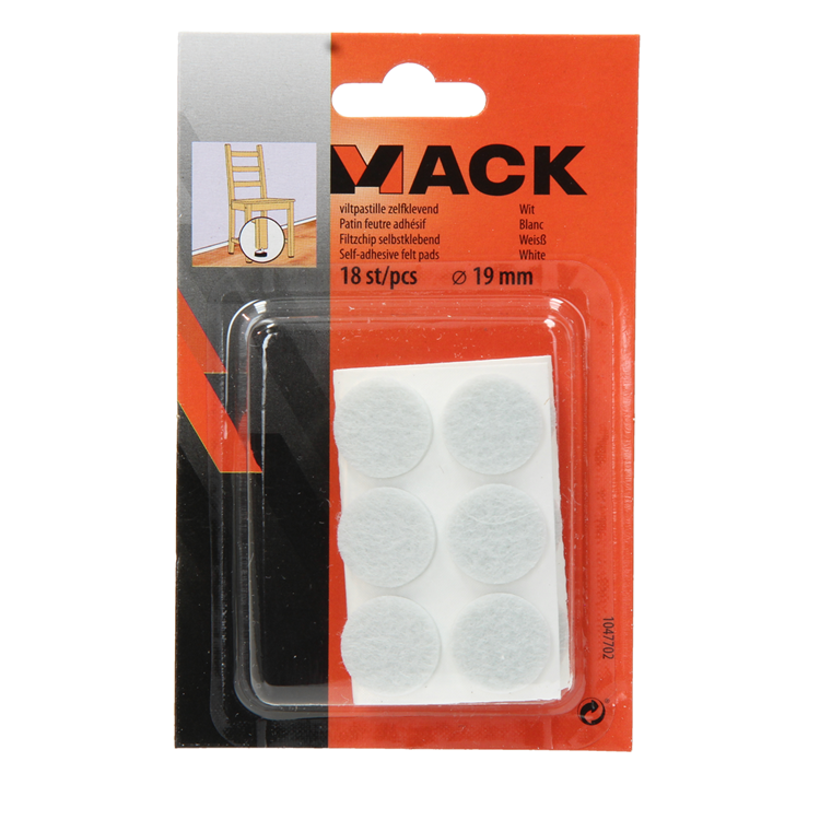 Mack 1047702 - Filzpastille selbstklebend weiß ø 19 mm 18 Stück | 12 Stück