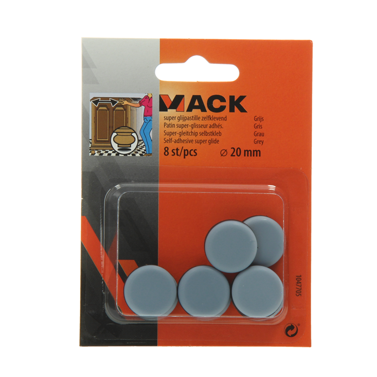 Mack 1047705 - Super-Gleitpastille selbstklebend grau ø 20 mm 8 Stück | 12 Stück