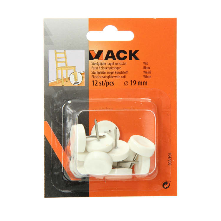 Mack 1047706 - Stuhlgleiter Nagel Kunststoff weiß ø 19 mm 12 Stück | 6 Stück