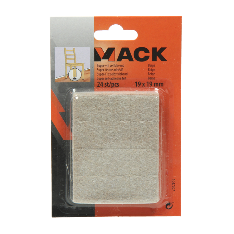 Mack 1047707 - Superfilz selbstklebend beige 19 x 19 mm 24 Stück | 12 Stück