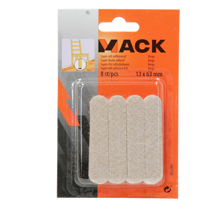 Mack 1047708 - Superfilz selbstklebend beige 13 x 63 mm 8 Stück | 12 Stück
