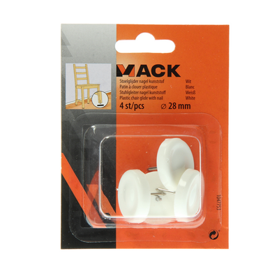 Mack 1047753 - Stuhlgleiter Nagel Kunststoff weiß ø 28 mm 4 Stück | 6 Stück