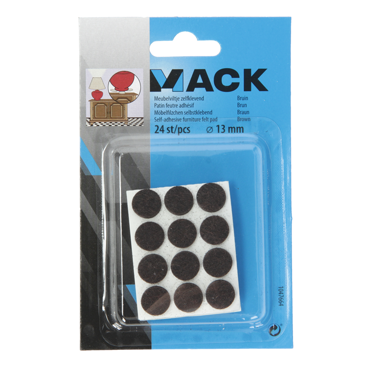 Mack 1047664 - Möbelfilz selbstklebend braun ø 13 mm 24 Stück | 12 Stück