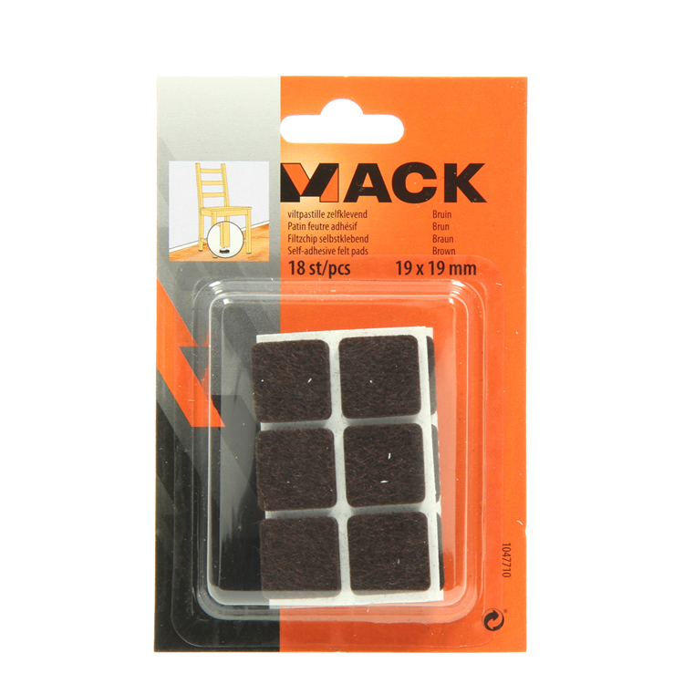 Mack 1047710 - Filzpastille selbstklebend braun 19 x 19 mm 18 Stück | 12 Stück