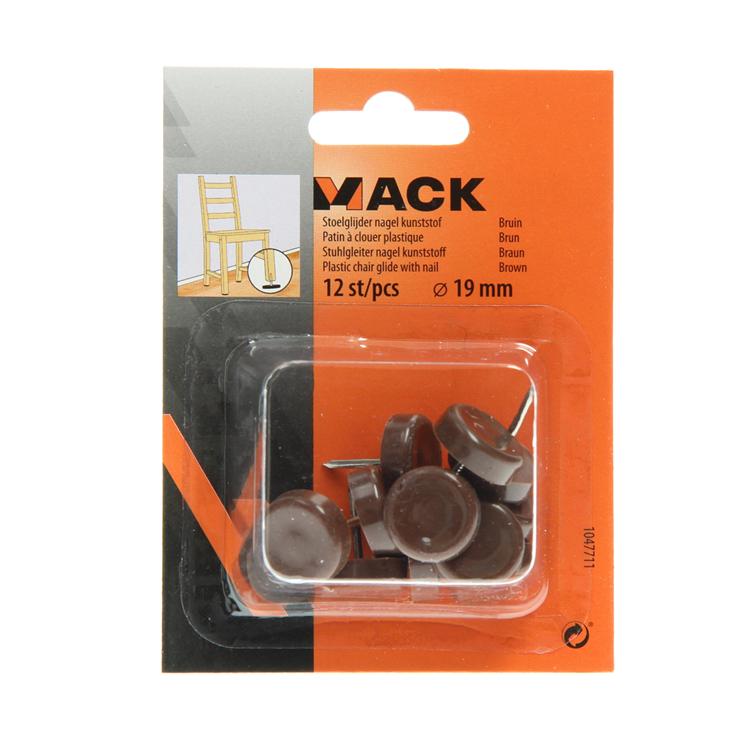 Mack 1047711 - Stuhlgleiternagel Kunststoff braun ø 19 mm 12 Stück | 6 Stück