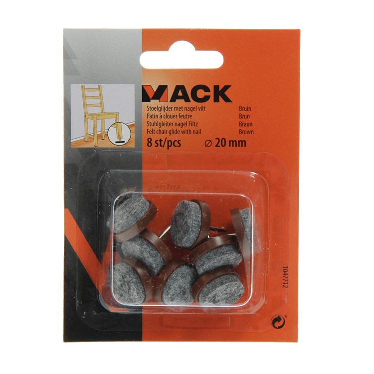 Mack 1047712 - Stuhlgleiter mit Nagelfilz braun ø 20 mm 8 Stück | 6 Stück