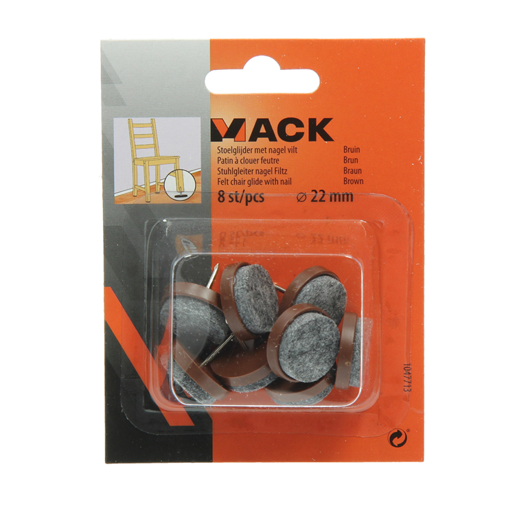 Mack 1047713 - Stuhlgleiter mit Nagelfilz braun ø 22 mm 8 Stück | 6 Stück