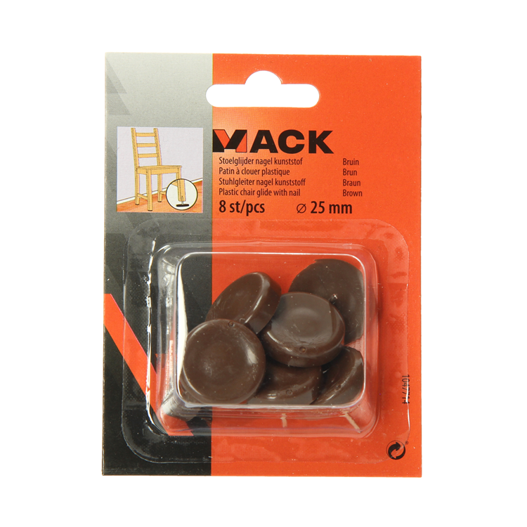 Mack 1047714 - Stuhlgleiternagel Kunststoff braun ø 25 mm 8 Stück | 6 Stück