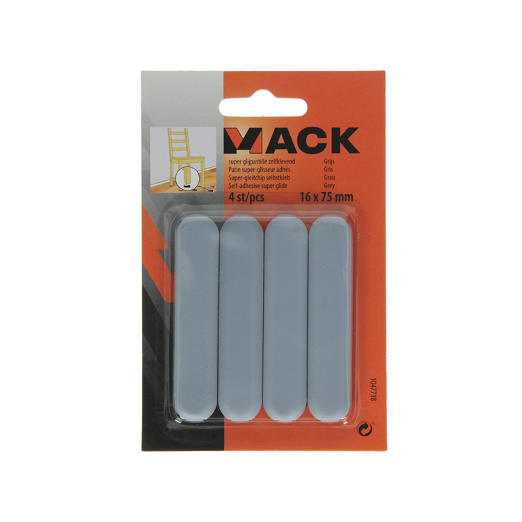 Mack 1047718 - Super-Gleitpastille selbstklebend grau 16 x 75 mm 4 Stück | 12 Stück
