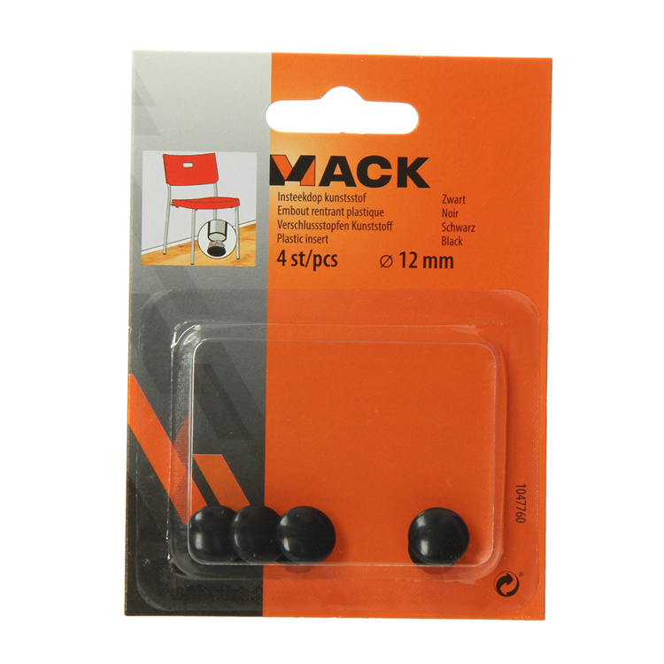 Mack 1047760 - Kunststoffstopfen schwarz ø 12 mm 4 Stück | 6 Stück
