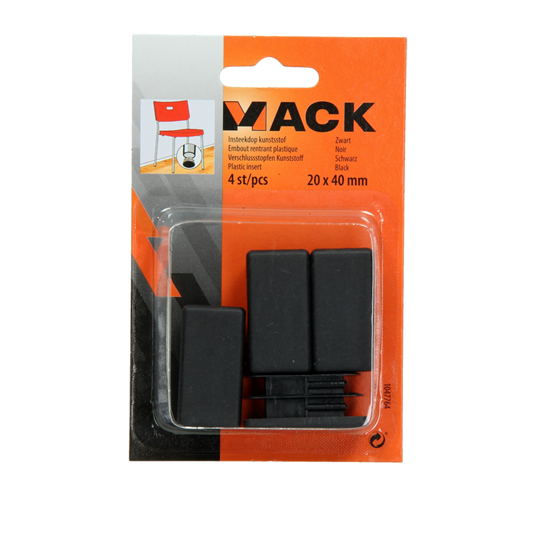 Mack 1047764 - Kunststoffstopfen schwarz 20 x 40 mm 4 Stück | 6 Stück