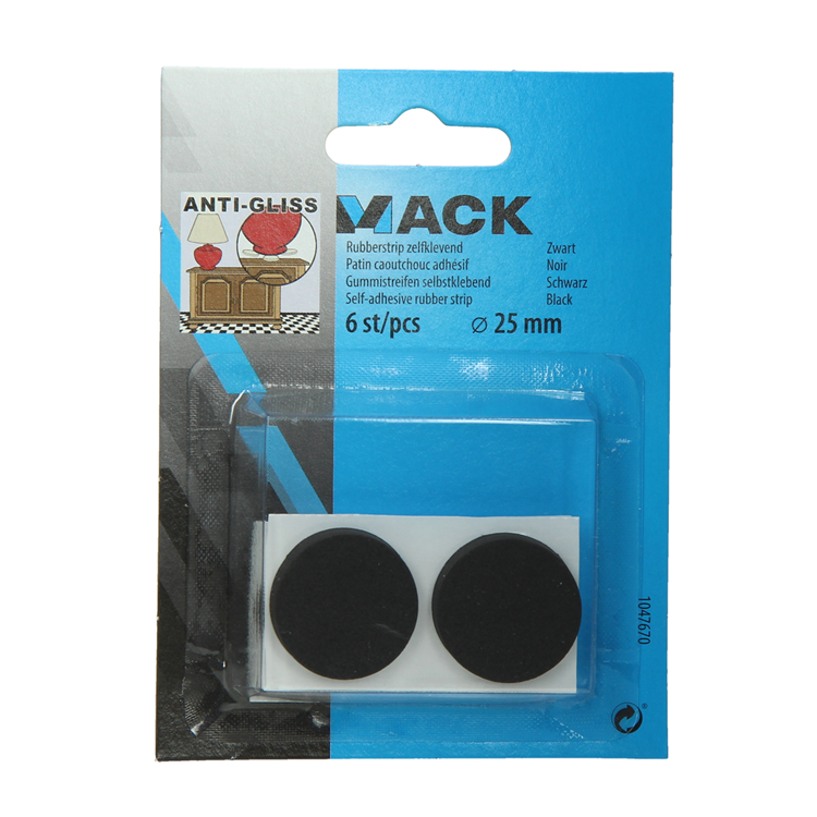 Mack 1047670 - Gummistreifen selbstklebend schwarz ø 25 mm 6 Stück | 12 Stück