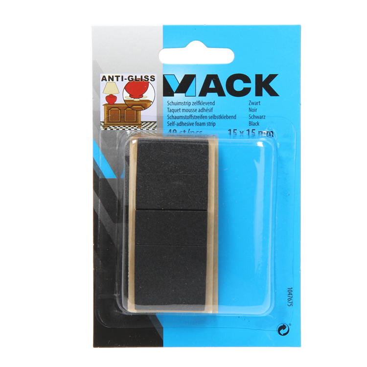 Mack 1047675 - Schaumstoffstreifen selbstklebend schwarz 15 x 15 mm 40 Stück | 6 Stück