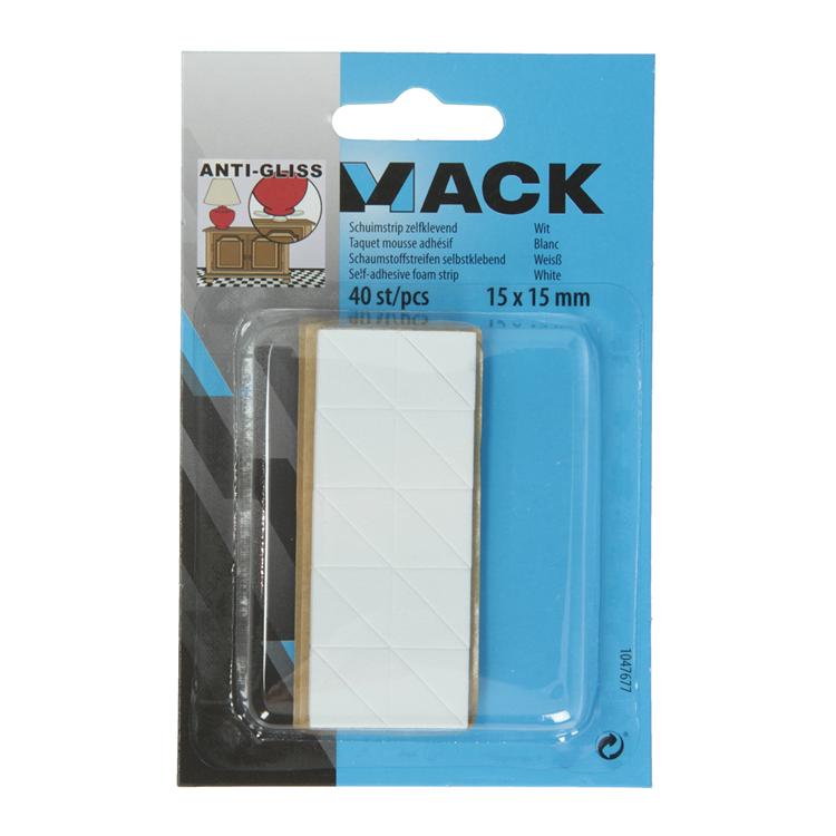 Mack 1047677 - Schaumstoffstreifen selbstklebend weiß 15 x 15 mm 40 Stück | 6 Stück