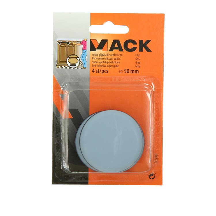 Mack 1047721 - Super-Gleitpastille selbstklebend grau ø 50 mm 4 Stück | 6 Stück