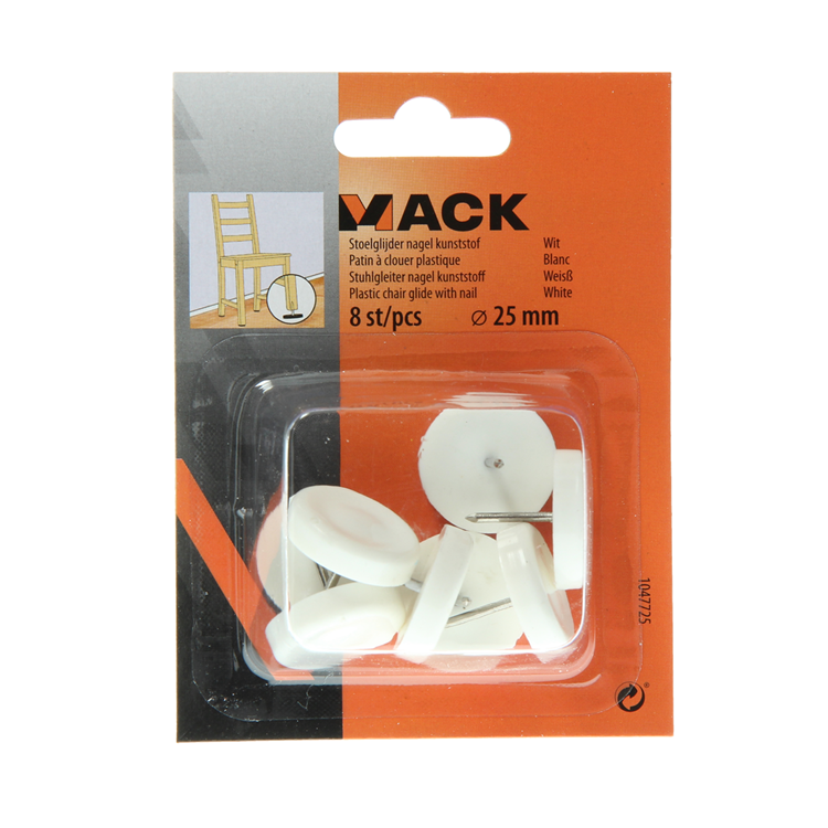 Mack 1047725 - Stuhlgleiter Nagel Kunststoff weiß ø 25 mm 8 Stück | 6 Stück