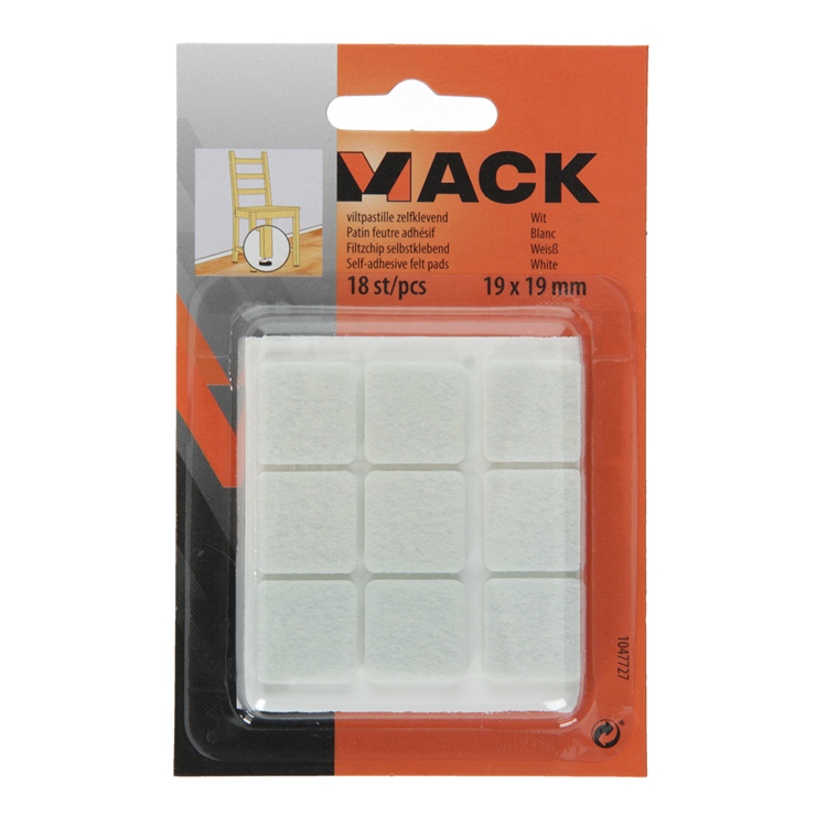 Mack 1047727 - Filzpastille selbstklebend weiß 19 x 19 mm 18 Stück | 12 Stück