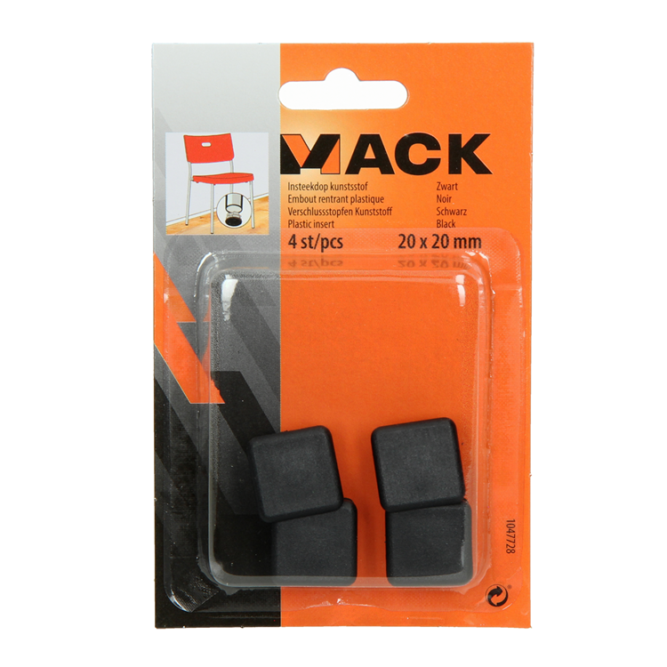 Mack 1047728 - Kunststoffstopfen schwarz 20 x 20 mm 4 Stück | 6 Stück