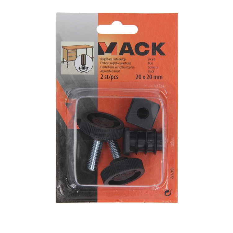 Mack 1047772 - verstellbare Steckkappe schwarz 20 x 20 mm 2 Stück | 6 Stück