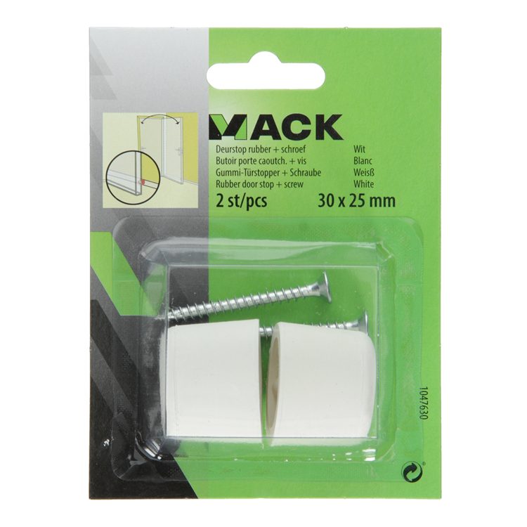 Mack 1047630 - Türstoppergummi + Schraube weiß 30 x 25 mm 2 Stück | 6 Stück