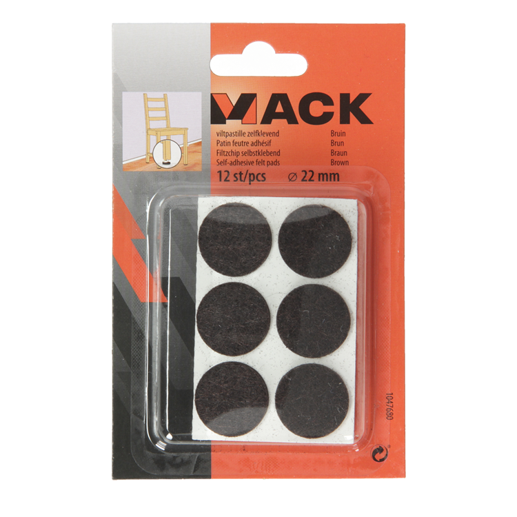Mack 1047680 - Filzpastille selbstklebend braun ø 22 mm 12 Stück | 12 Stück