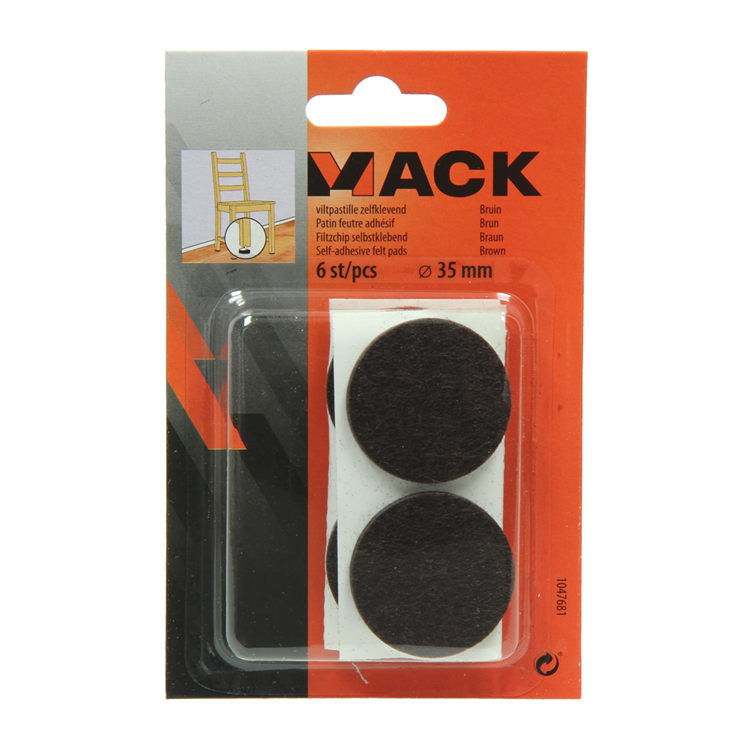 Mack 1047681 - Filzpastille selbstklebend braun ø 35 mm 6 Stück | 12 Stück