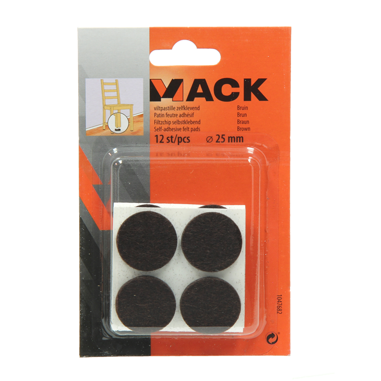 Mack 1047682 - Filzpastille selbstklebend braun ø 25 mm 12 Stück | 12 Stück