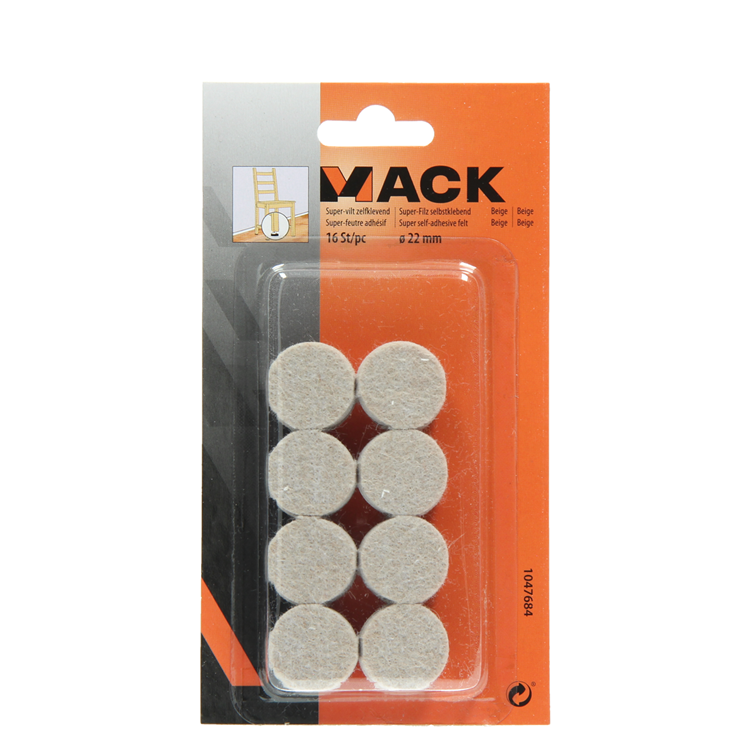 Mack 1047684 - Superfilz selbstklebend beige ø 22 mm 16 Stück | 12 Stück