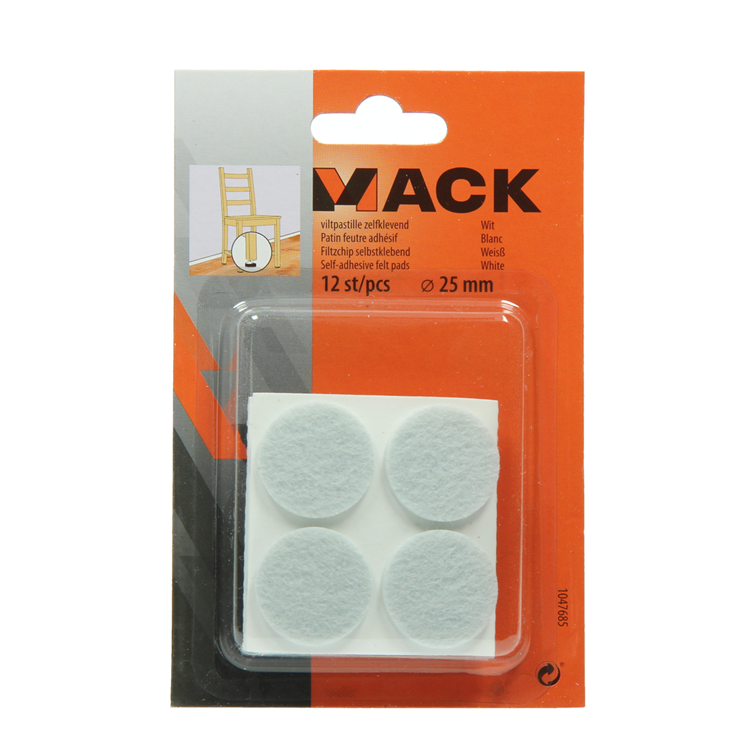 Mack 1047685 - Filzpastille selbstklebend weiß ø 25 mm 12 Stück | 12 Stück