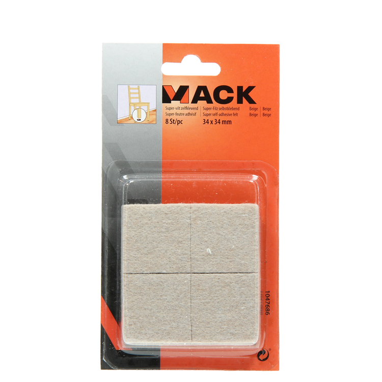 Mack 1047686 - Superfilz selbstklebend beige 34 x 34 mm 8 Stück | 12 Stück