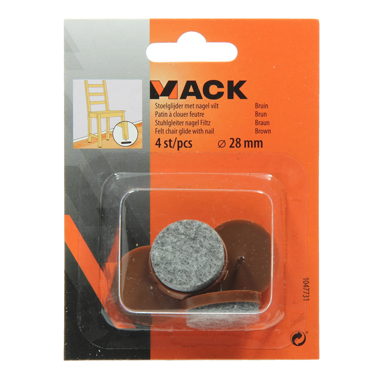 Mack 1047731 - Stuhlgleiter mit Nagelfilz braun ø 28 mm 4 Stück | 6 Stück
