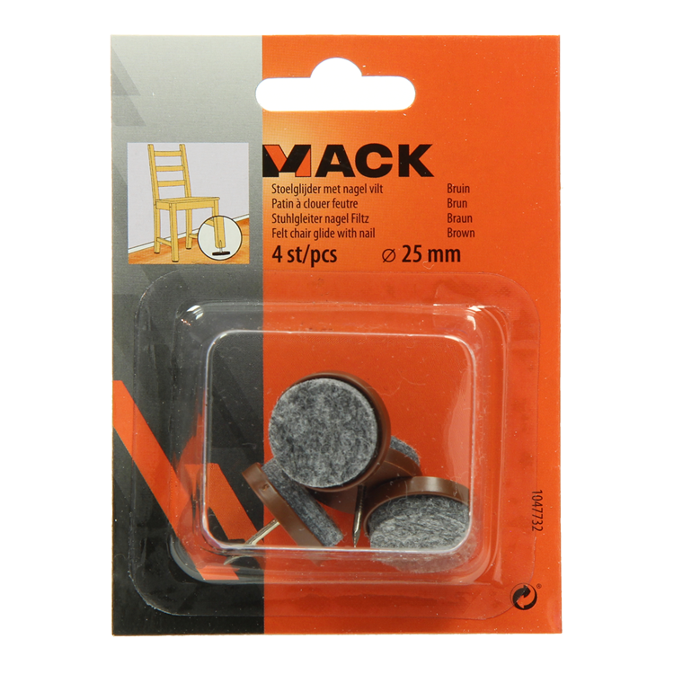 Mack 1047732 - Stuhlgleiter mit Nagelfilz braun ø 25 mm 4 Stück | 6 Stück