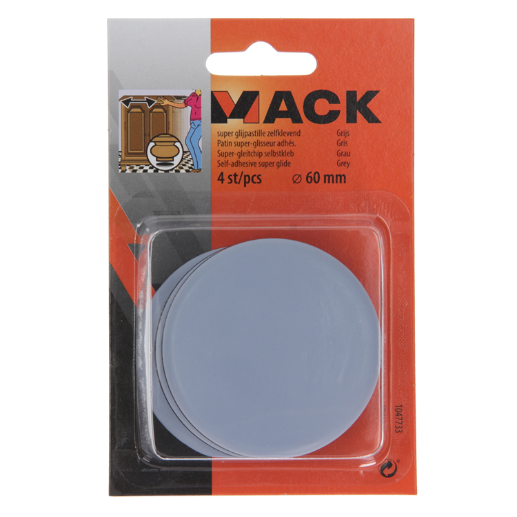 Mack 1047733 - Super-Gleitpastille selbstklebend grau ø 60 mm 4 Stück | 6 Stück