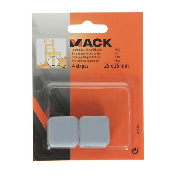 Mack 1047735 - Super-Gleitpastille selbstklebend grau 25 x 25 mm 4 Stück | 12 Stück