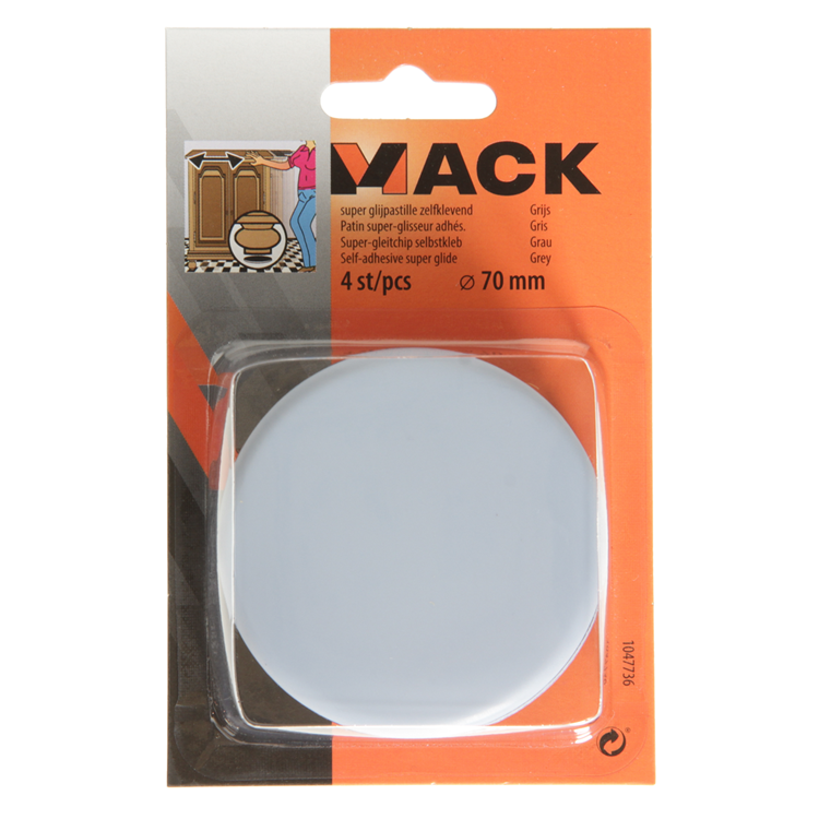 Mack 1047736 - Super-Gleitpastille selbstklebend grau ø 70 mm 4 Stück | 6 Stück
