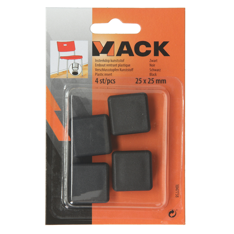 Mack 1047738 - Kunststoffstopfen schwarz 25 x 25 mm 4 Stück | 6 Stück